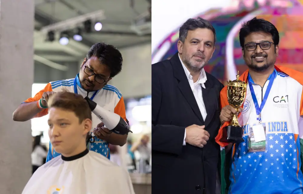 Yogesh Nikam won 1st place in the Barbering – Salon Look category and achieved 4th place in the Women’s Avangard Geometric Haircut category. He was awarded by Luigi Caterino, CMC CAT UK President.