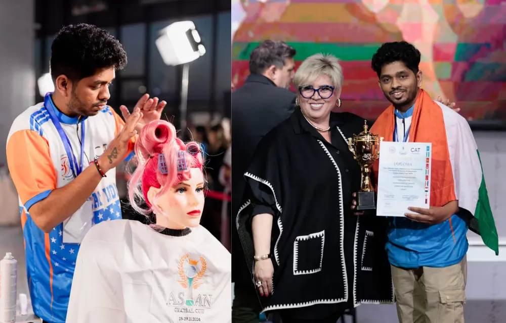 In the Artistic Category, Ghanshyam Gadadhar earned 1st place with the "Hairstylist by Night" theme by Vazha Mkhitaryan’s technique. He was awarded by Mrs. Mkhitarian Marianna, CMC CAT Russia.