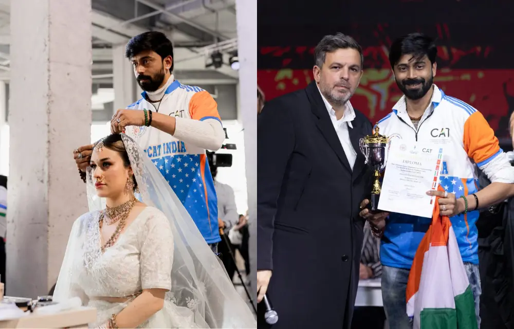 In Bridal Creative Makeup, Samir Savla from Mumbai secured 2nd place and was awarded by Luigi Caterino, CMC CAT UK President.